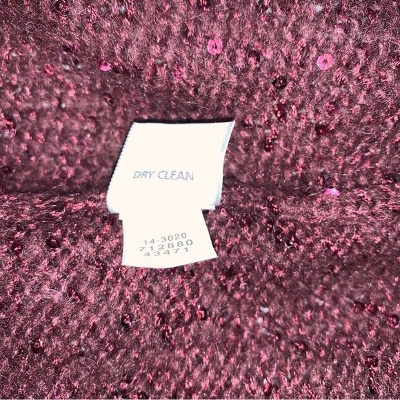 J. Jill Mohair Knit Burgundy Draped Sequin Christmas Holiday Cardigan Sweater - Picture 6 of 6